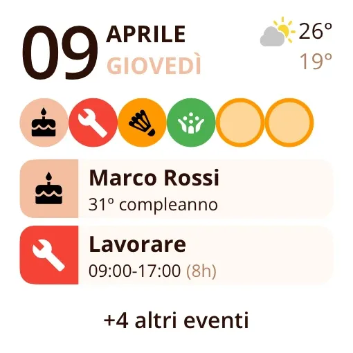 Widget di Miracal: Prossimi eventi (piccolo)