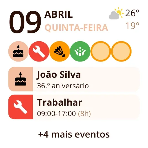 Widget do Miracal: Próximos eventos (pequeno)