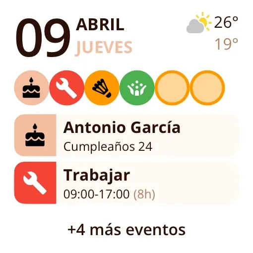 Widget de Miracal: Próximos eventos (pequeño)