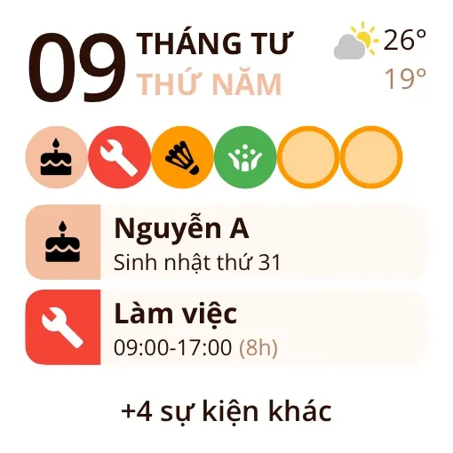 Widget Miracal: Sự kiện sắp tới (nhỏ)