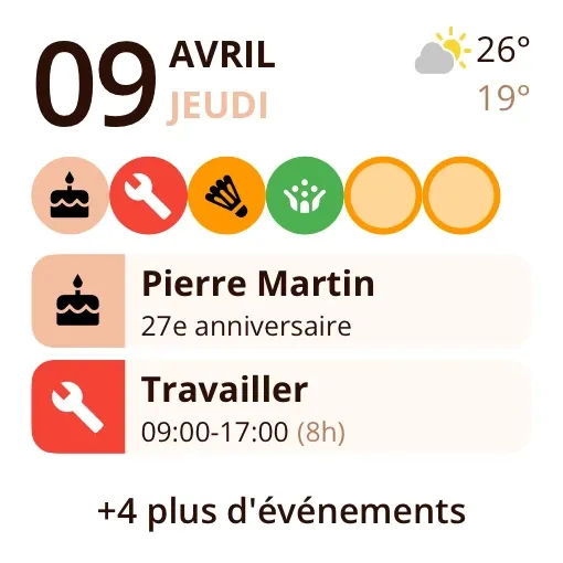 Widget Miracal: Événements à venir (petit)
