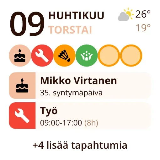 Miracal-widget: Tulevat tapahtumat (pieni)