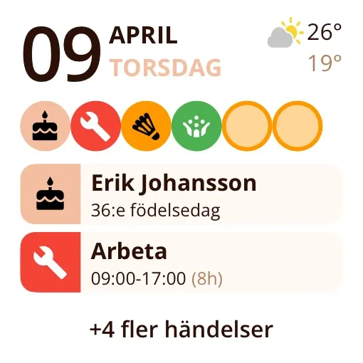 Miracal-widget: Kommande händelser (liten)